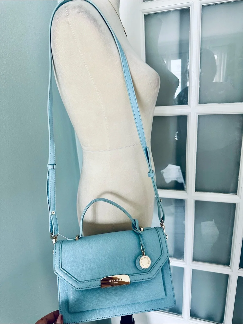 Ted Baker Light Blue Top-Handle Satchel with Gold Hardware